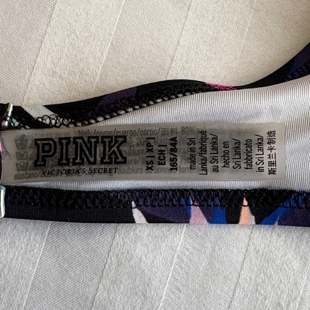 PINK Victoria's Secret Deep V Black and Pink Bikini Top Size XS
